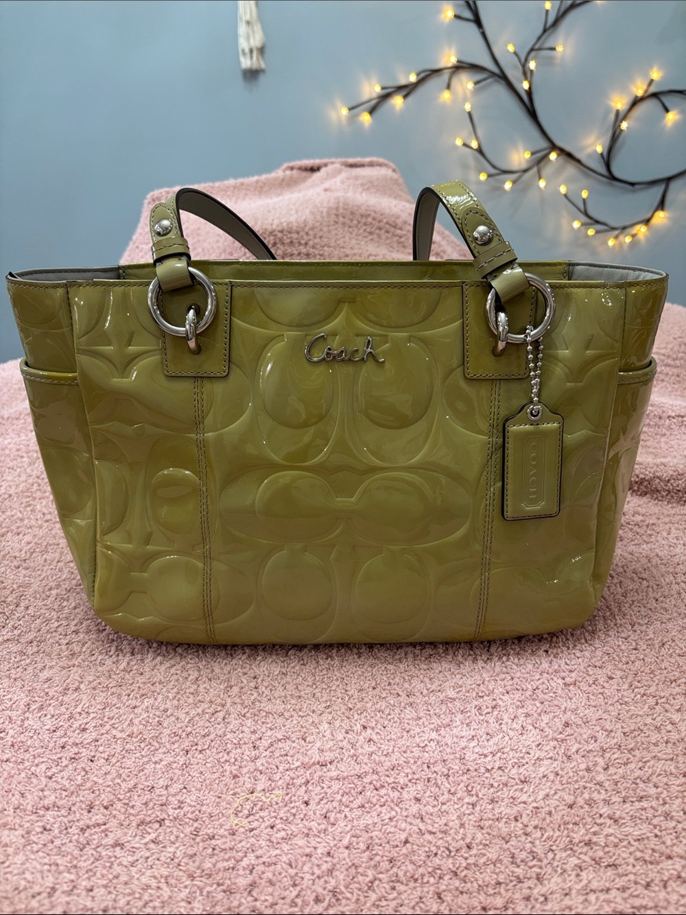 Coach Olive Green Patent Leather Tote